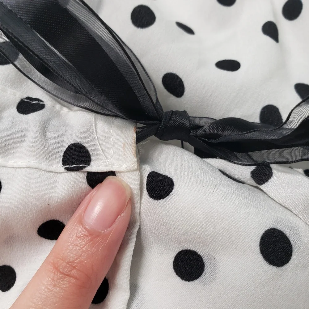 Boohoo Wrap Maxi Dress Womens 24 White Black Polka Dot Short Sleeve Romantic - Picture 11 of 16